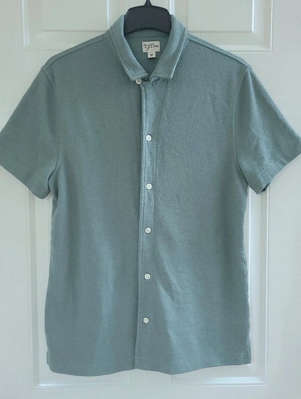 J Crew Men's Textured Camp Collar Knit Shirt In Sage Green Short Sleeve Sz M